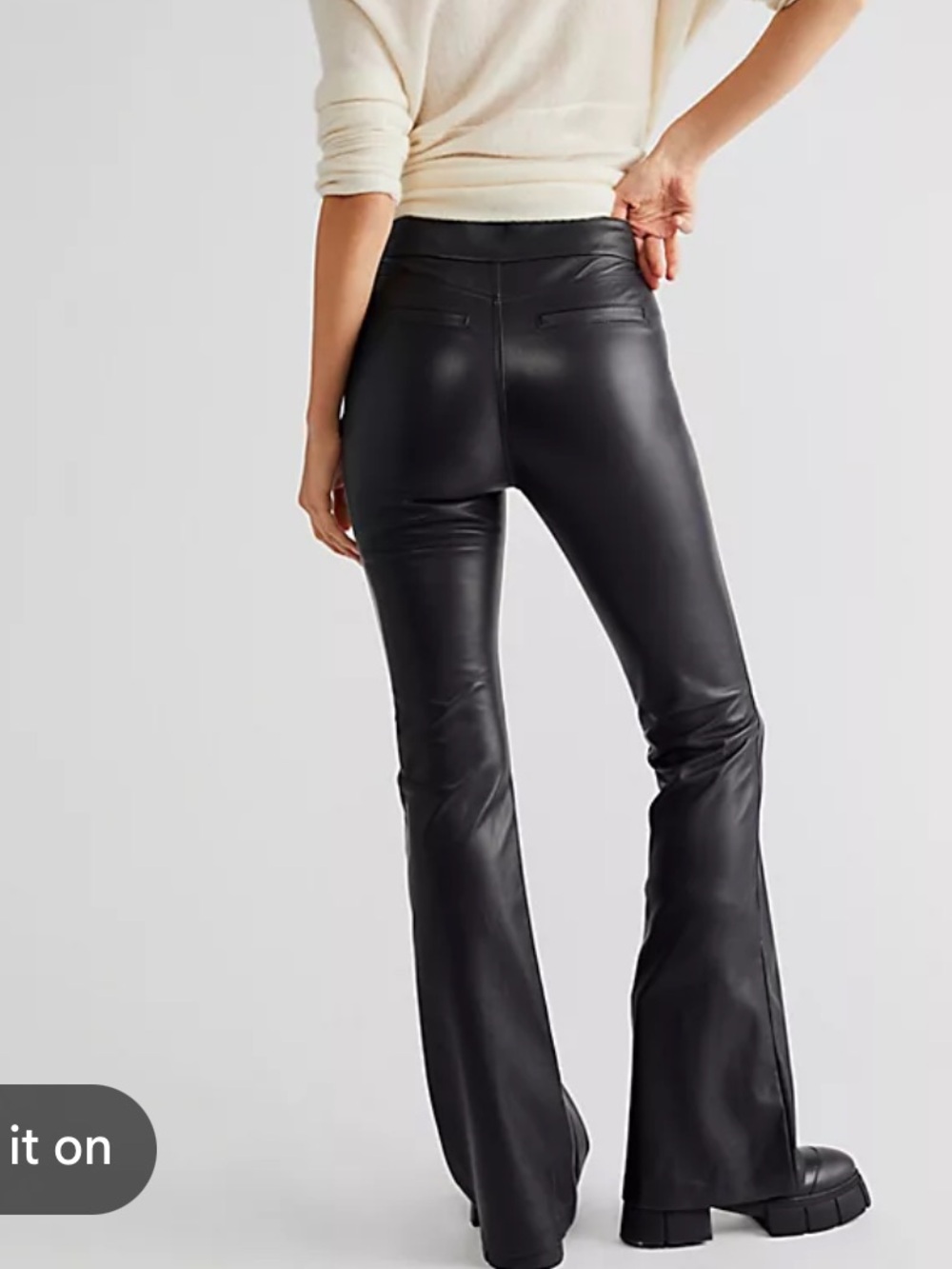 Free People NWT High-Rise Black vegan  Leather Flare Pants size 12